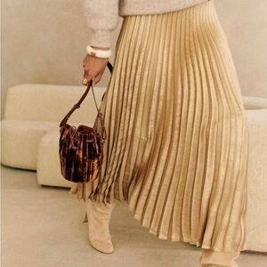 NWT Sezane Gold Dune Pleated Skirt, 8